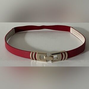 WHBM Stretch Waist Belt Gold Tone Front Hook Closure Red Sz S
